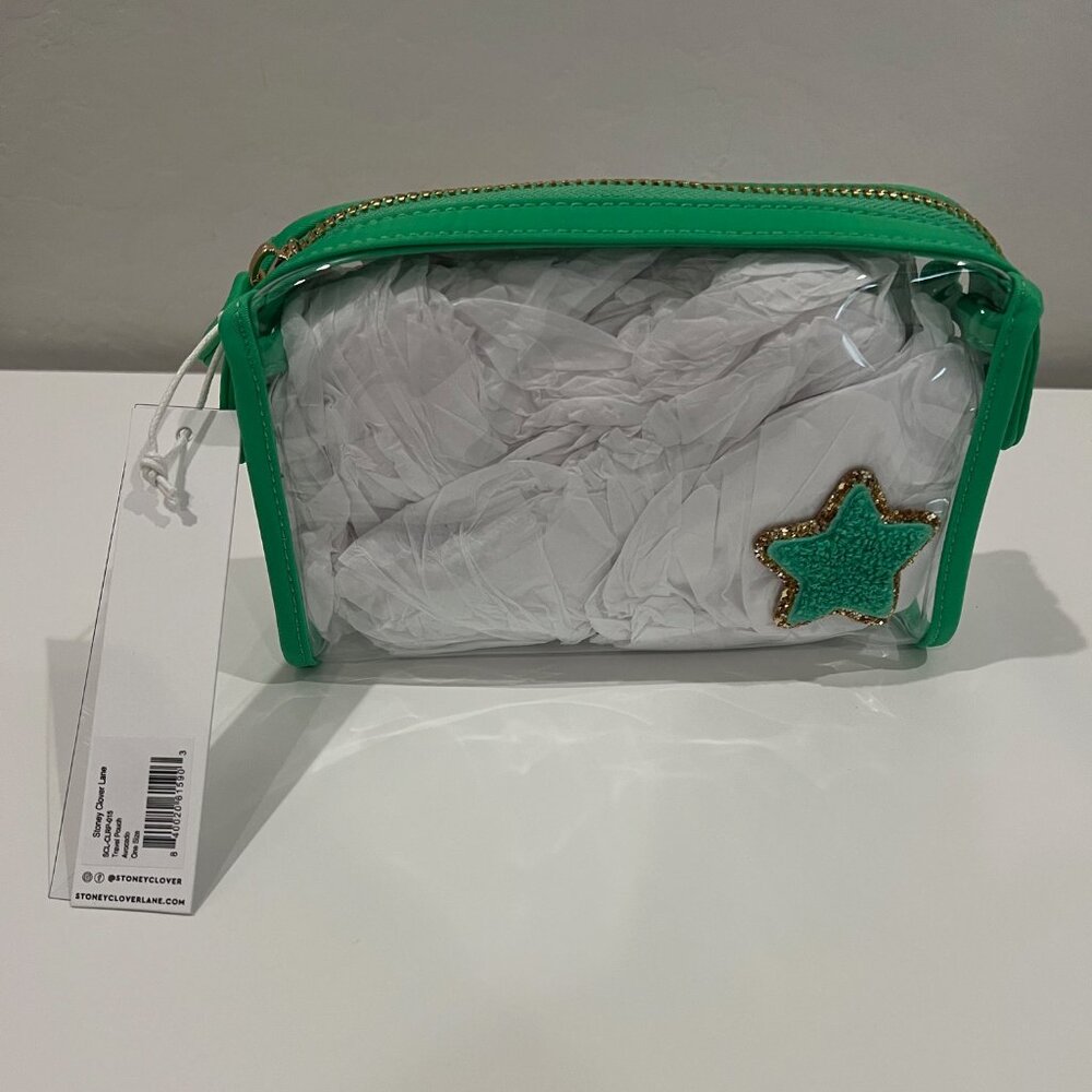 Stoney Clover Avocado clear travel pouch with stitched avocado star patch